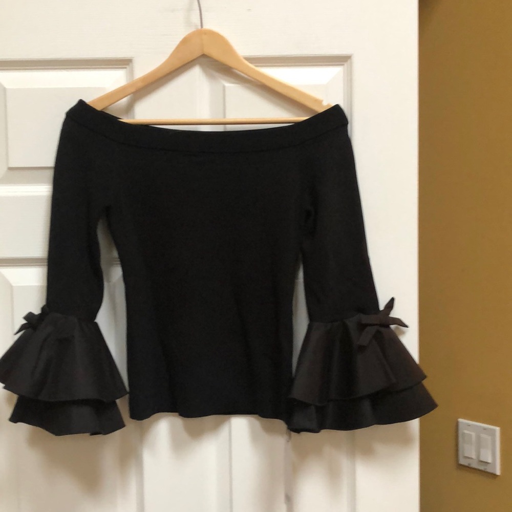Philis Off Shoulder Bell Sleeve Black Sweater